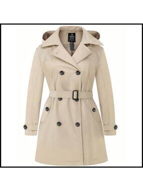Plus Size Waterproof Trench Coat Hooded Lapel Belted Overcoat